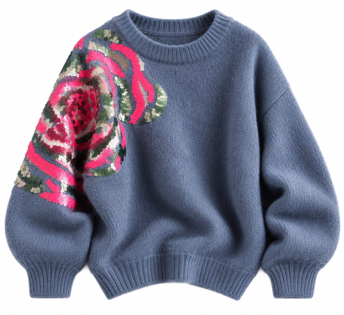 PULL FLORA SEQUIN BLEU