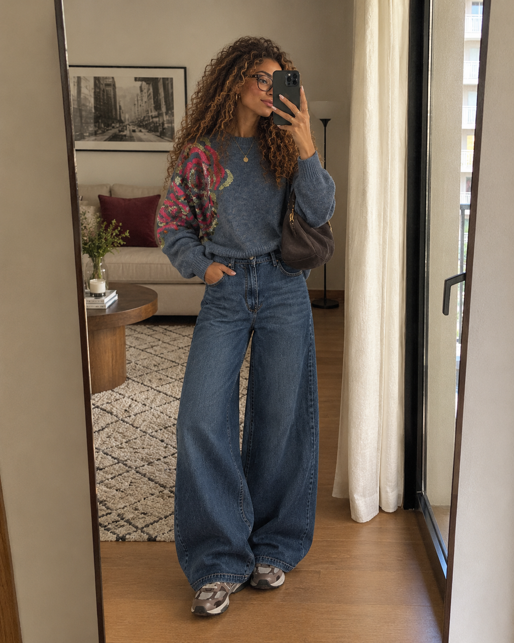 PULL FLORA SEQUIN BLEU